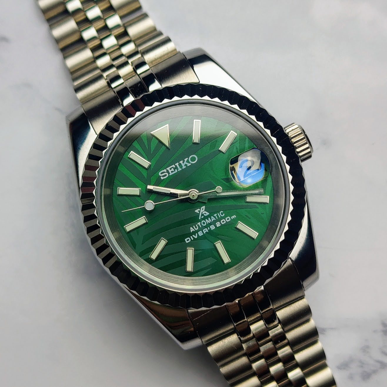 Green Palm Dial Seiko NH35 Build - Q Wrist - Modified Watches