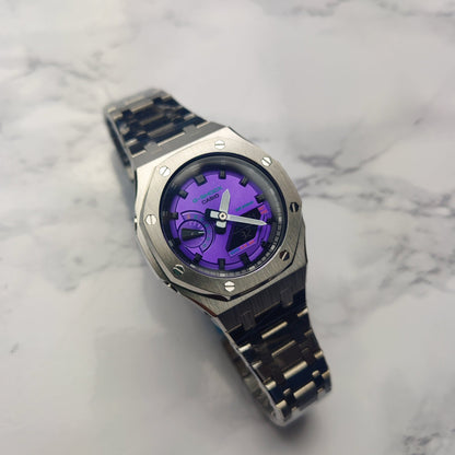 Modified CasiOak Purple Dial on Silver Stainless Steel - Q Wrist - Modified Watches