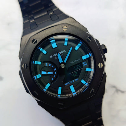 Modified CasiOak Tiffany Blue Dial on Black Stainless Steel - Q Wrist - Modified Watches